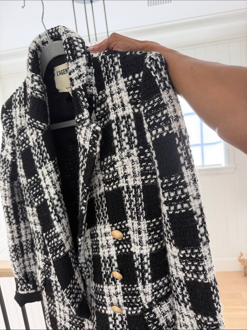 L'AGENCE Black & White Plaid Tweed Blazer